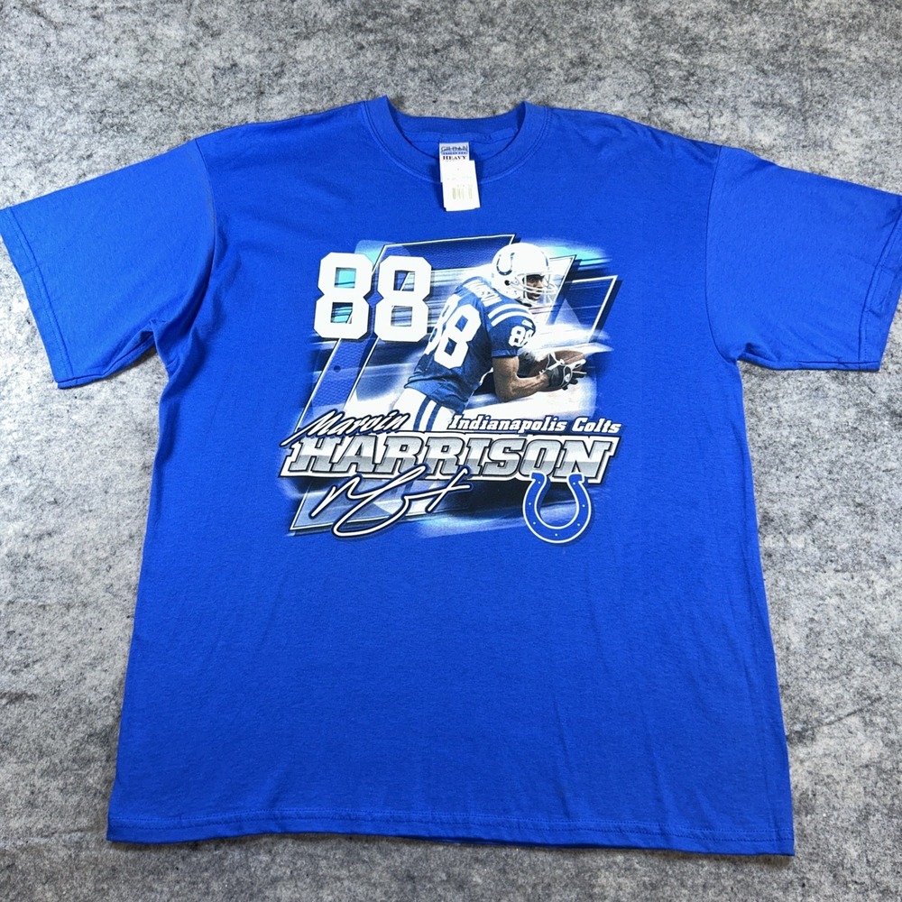 NWT Marvin Harrison Indianapolis Colts‎ Graphic T-Shirt Adult XL Blue NFL Y2K